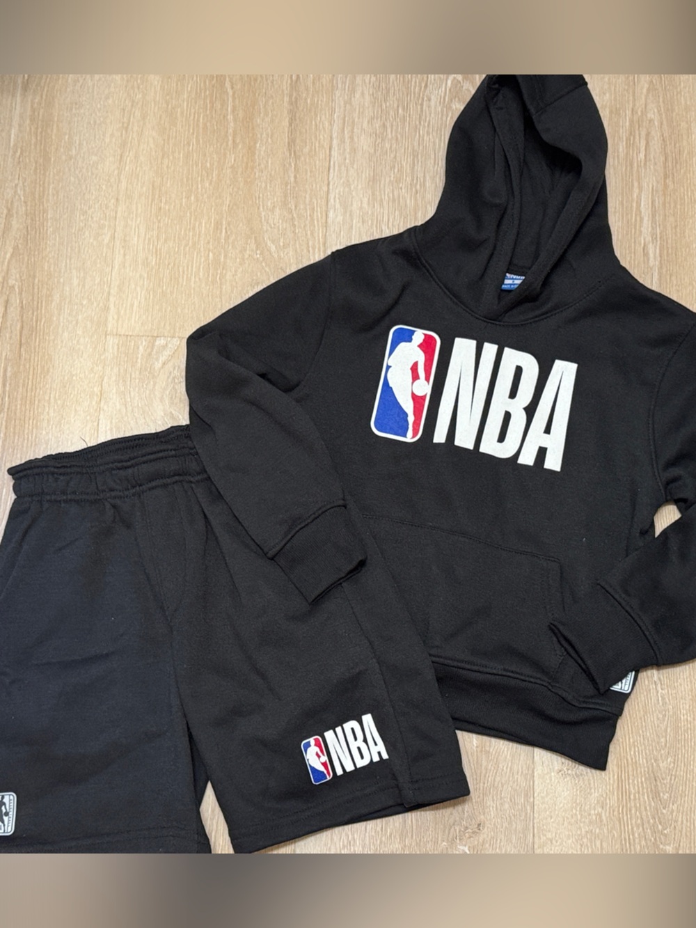 NBA Kids Black Hoodie & Joggers Set with Red, White & Blue Logo